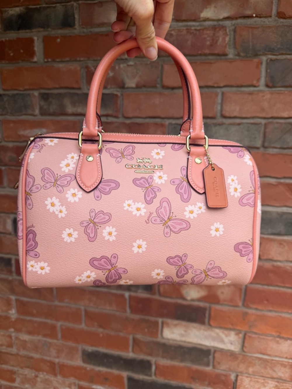 Coach Rowan Satchel with Butterfly Print in Shell Pink